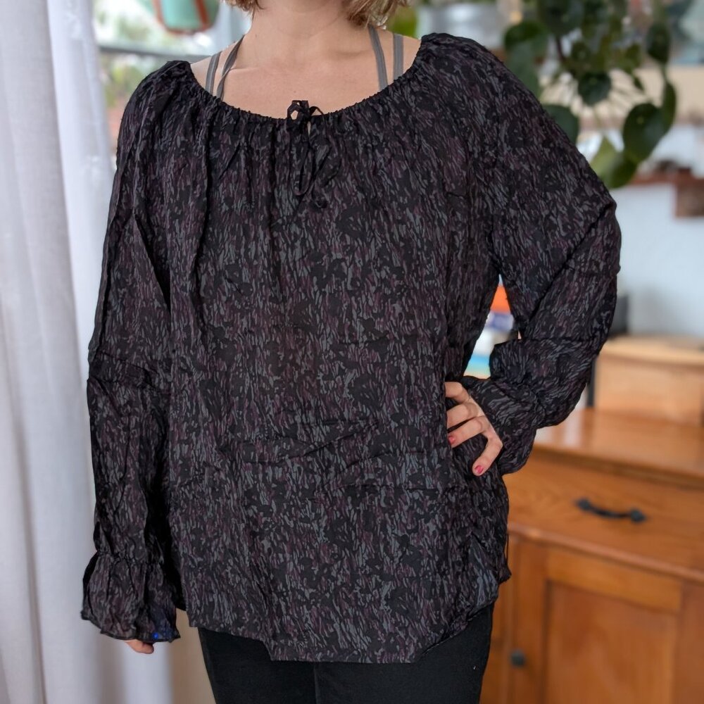 INC International Concepts - 100% silk, sheer, off the shoulder, dark - 22W